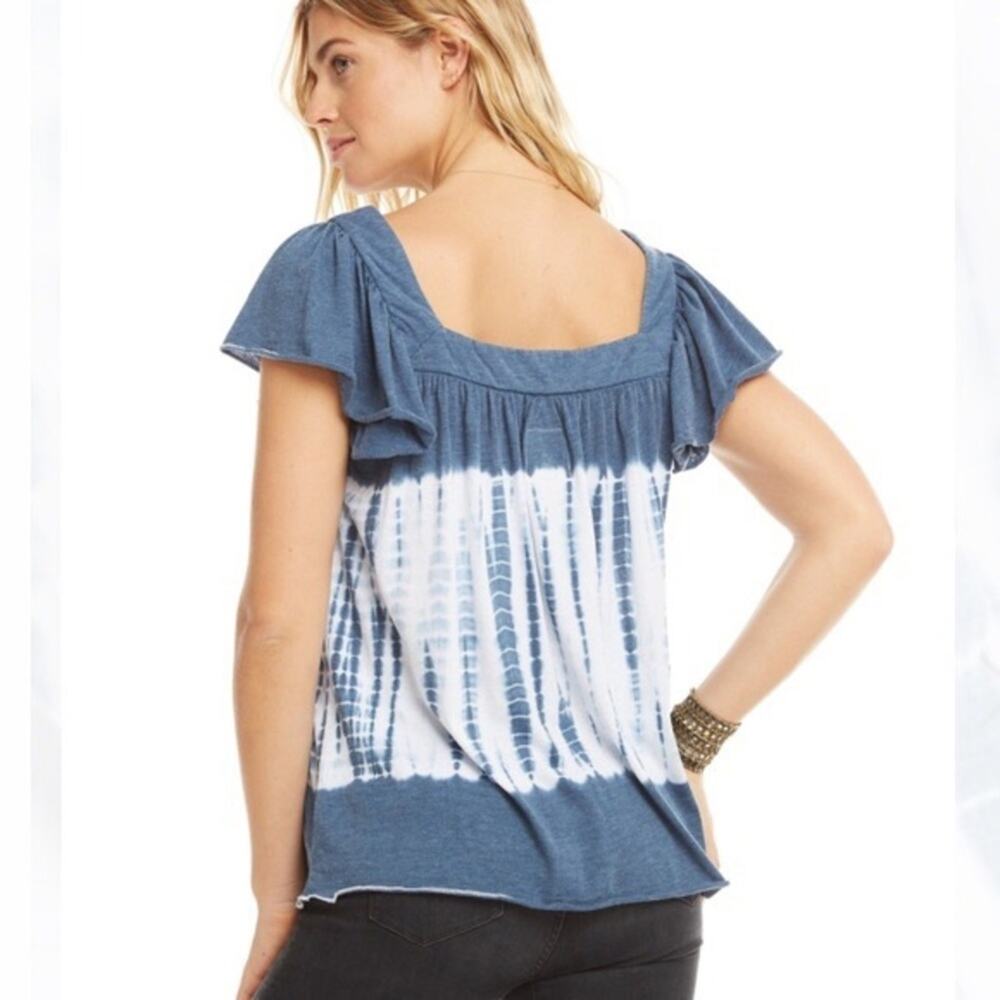 Chaser Blue & White Tie Dye Boho Tee Shirt Vintage Jersey Flutter Sleeves - Picture 3 of 7